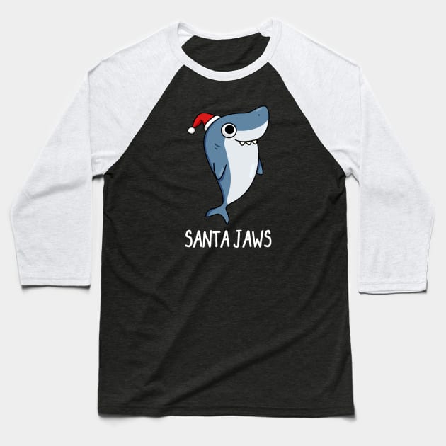 Santa Jaws Christmas Pun Baseball T-Shirt by punnybone